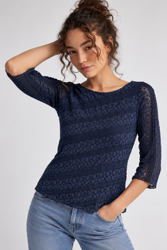 Navy Blue Lace Blouse - Size: S