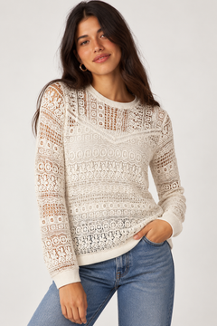 Crochet Lace Top in Off-white- Size: S