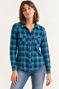 Teal Blue Flannel Shirt in Cotton- Size: S/M