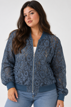 Lace Bomber Jacket in Slate Blue- Size: XL