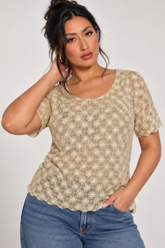 Classic Textured Blouse in Gold- Size: XL