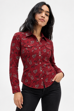 Maroon Floral Button-Up Shirt - Size: S/M