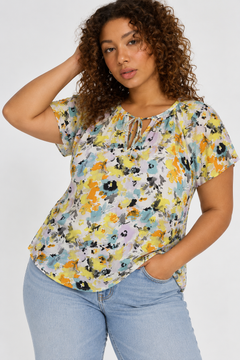 Watercolor Tie-front Blouse - Size: L