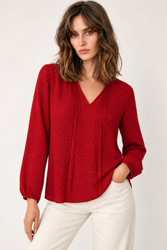 Red Dotted Blouse inAll Viscose- Size: S/M