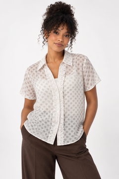 Polka Dot Ruffled Blouse - Size: L