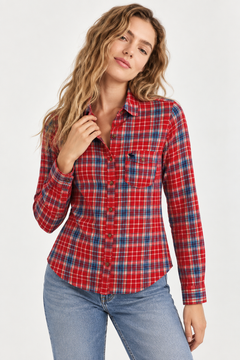 Red Plaid Shirt in All Cotton- Size: M