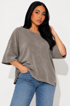Ribbed Knit Velvet Tee- Size: L/XL