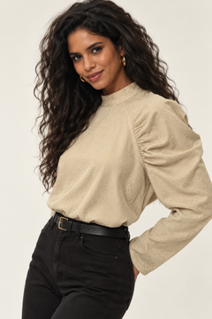 Puff Shoulder Shimmery Blouse - Size: M