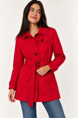 Belted Trench Coat in Bright Red- Size: L