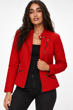 Quilted Biker Jacket in Vibrant Red- Size: M/L