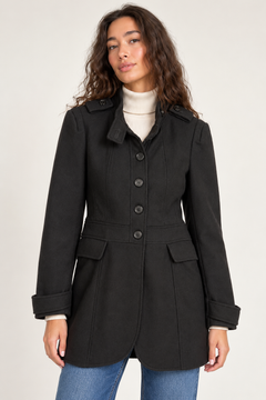 Classic Black Buttoned Peacoat - Size: M/L