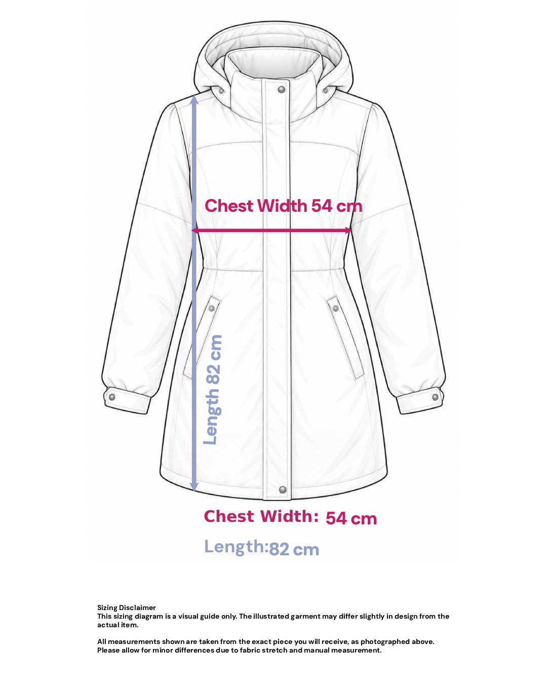 Windproof Hooded Parka Coat - Size:S/M — measurements