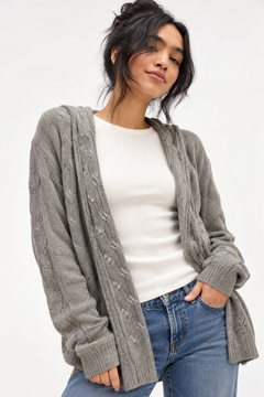 Cable Knit Hooded Cardigan - Size: S/M