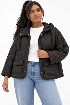 Quilted Hooded Snap-Front Jacket - Size: M (Fits: XL)