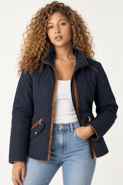 Navy Puffer Jacket with Rust Lining - Size: L
