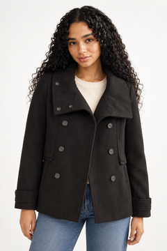 Funnel-neck Black Peacoat - Size: M/L