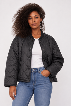 Quilted Snap Button Bomber Jacket - Size: L