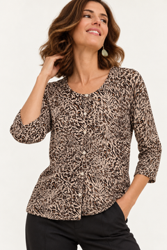 Leopard Print Knit Cardigan - Size: L