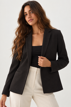 Black Textured Single Button Blazer - Size: M/L