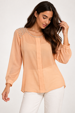 Embellished Blouse in Peach- Size: M