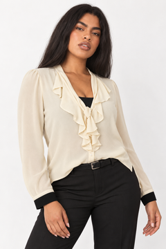 Ruffled Tie-Neck Blouse - Size: XL