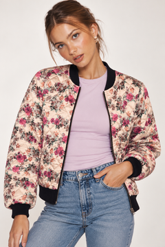 Floral Quilted Bomber Jacket - Size: S/M