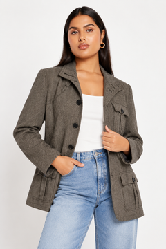 Textured Utility Tweed Jacket - Size: XXL
