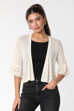 Open-Front Shrug with Eyelets - Size: L