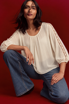 Lace Detailing Blouse in Ivory- Size: M/L