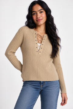 Lace-Up Ribbed Knit Jumper - Size: L
