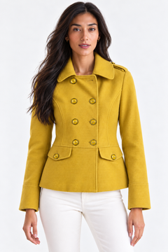 Double-Breasted Peacoat in Mustard Yellow - Size: S/M