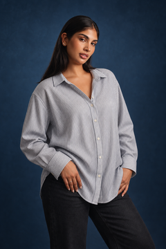 Cotton Pinstripe Shirt in Light Blue- Size: S/M (Fits L/XL)