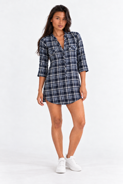 100% Cotton Shirt Dress in Navy - Size: XS