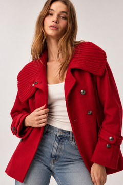 Crimson Double-Breasted Coat - Size: L