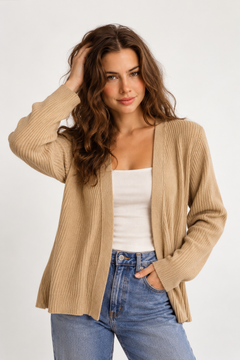 Ribbed Knit Cardigan in Beige- Size: S/M