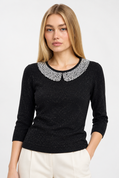 Beaded Metallic Thread Sweater - Size: L (Fits: S)