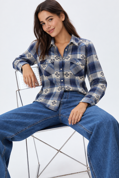 Cotton Flannel Shirt with Aztec Design- Size: S