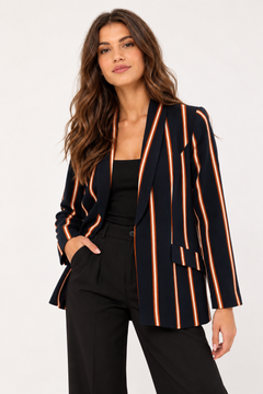 Striped Open-Front Blazer- Size: S