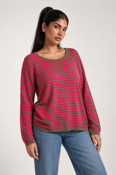 Pink Striped Cotton Jumper - Size: L/XL