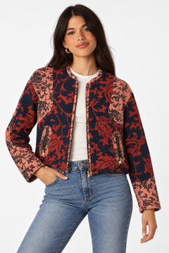Bohemian Paisley Print Bomber Jacket - Size: S/M
