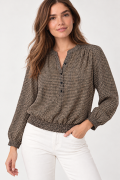 Wavy Pattern Blouse with Elasticated Hem- Size: M/L