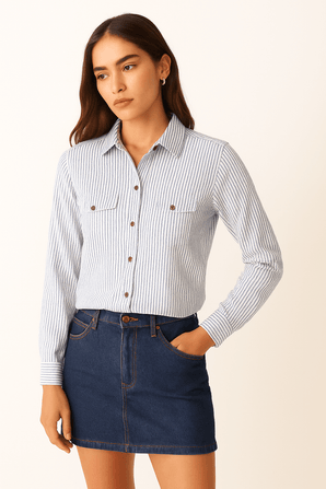 Cotton Stripped Long Sleeved Shirt - Size: S