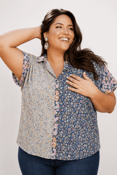 Floral Patchwork Shirt in Cotton- Size: XXL/XXXL