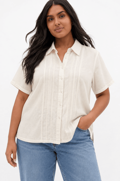 White Pinstripe Pleats Blouse - Size: XL