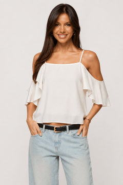 Cold Shoulder Flowy Top in Off-White-Size: M