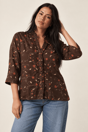 Embroidered Floral Blouse - Size: L