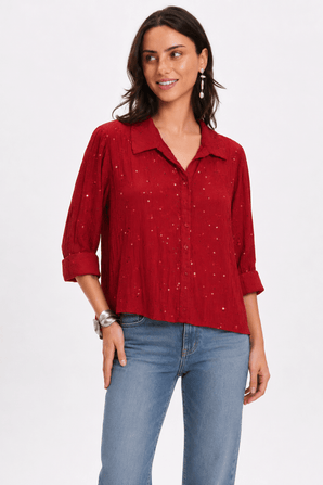 Sequin Detail Blouse in Bright Red - Size: XXL