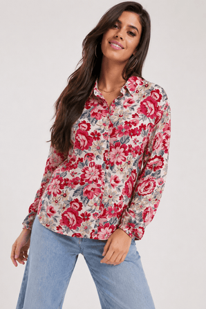Floral Clusters Shirt in Pure Cotton- Size: M