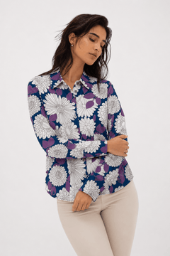 Floral Shirt with Purple Accent- Size: S/M