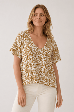 Scoop Neck Top in Beige and Cream- Size: XL